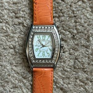 Bijoux Terner vintage retro orange/silver crystal leather adjustable watch